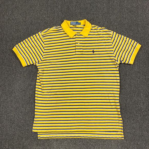 Polo Ralph Lauren Shirt Mens Short Sleeve Striped Preppy Yellow Pony Size Large - Picture 1 of 6